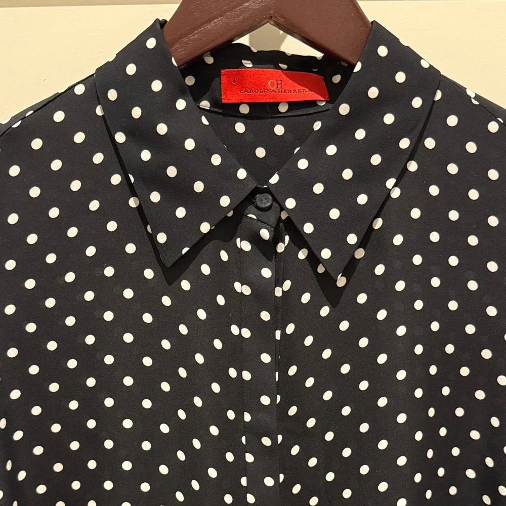 Carolina Herrera CH Polka Dot Silk Shirt - Black and White - Picture 5 of 10